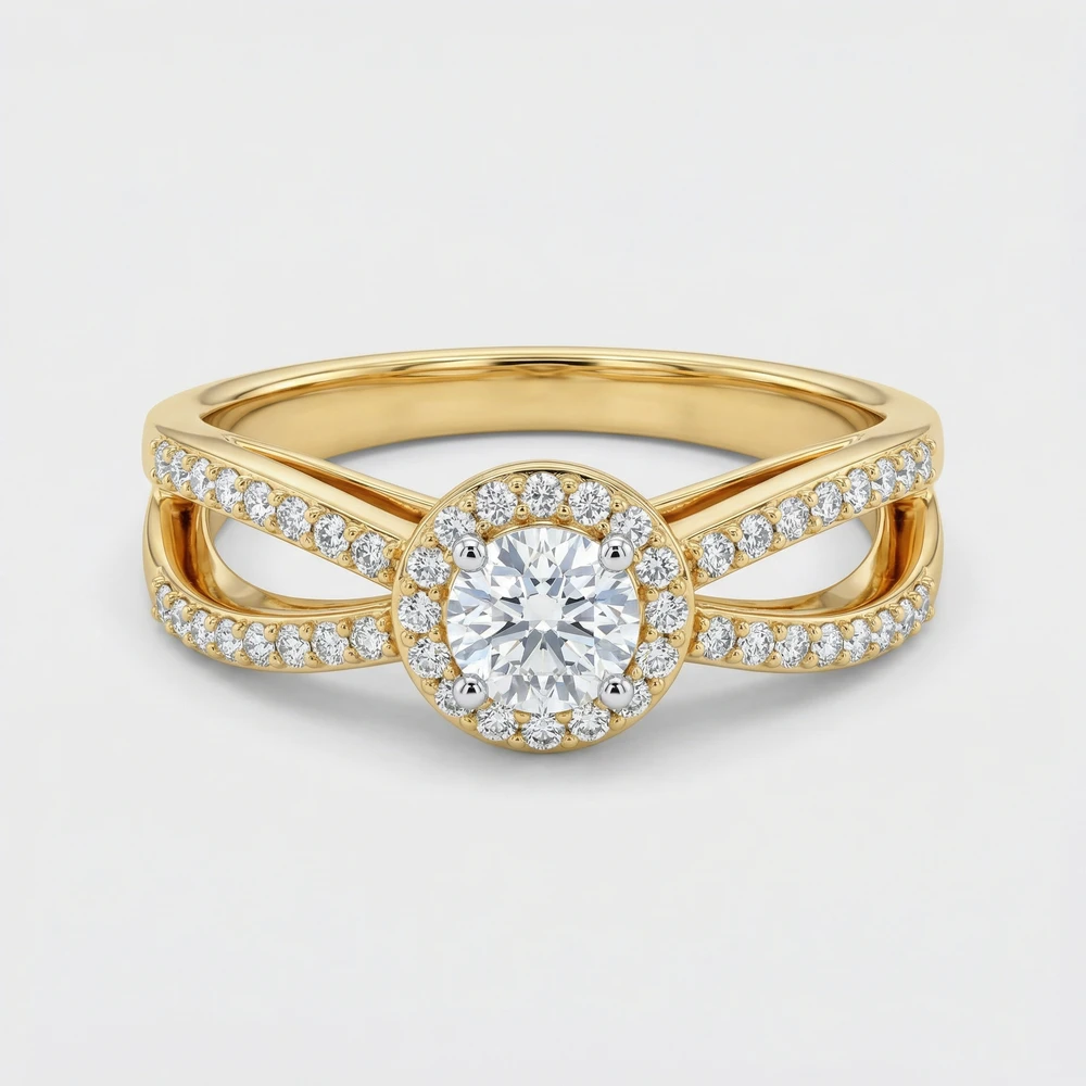 Split Shank Pav������ Halo Lab Grown Diamond Ring, view 3 of 4