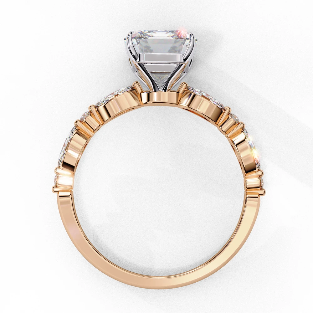 Elegant Emerald Cut Marquise Accented Lab Grown Diamond Ring, view 3 of 4