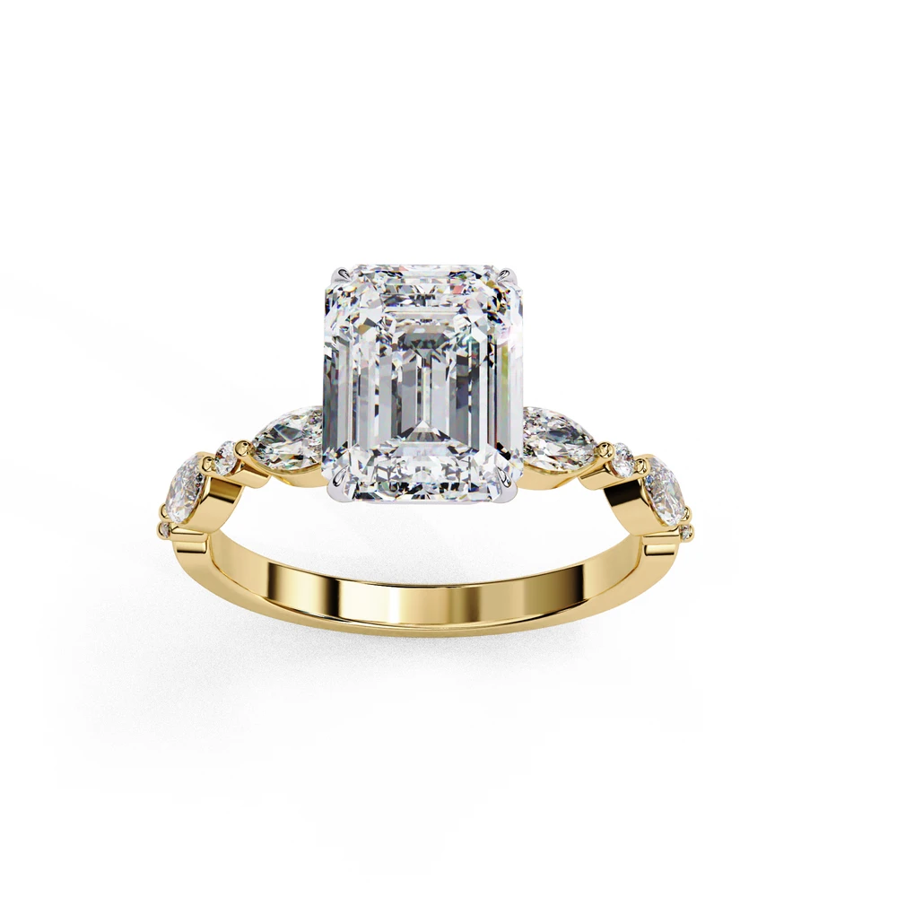 Elegant Emerald Cut Marquise Accented Lab Grown Diamond Ring, view 4 of 4
